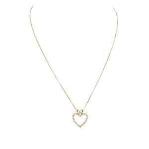 DL 925 Sterling Silver CZ Open Heart Pendant Chain Necklace Gold Tone